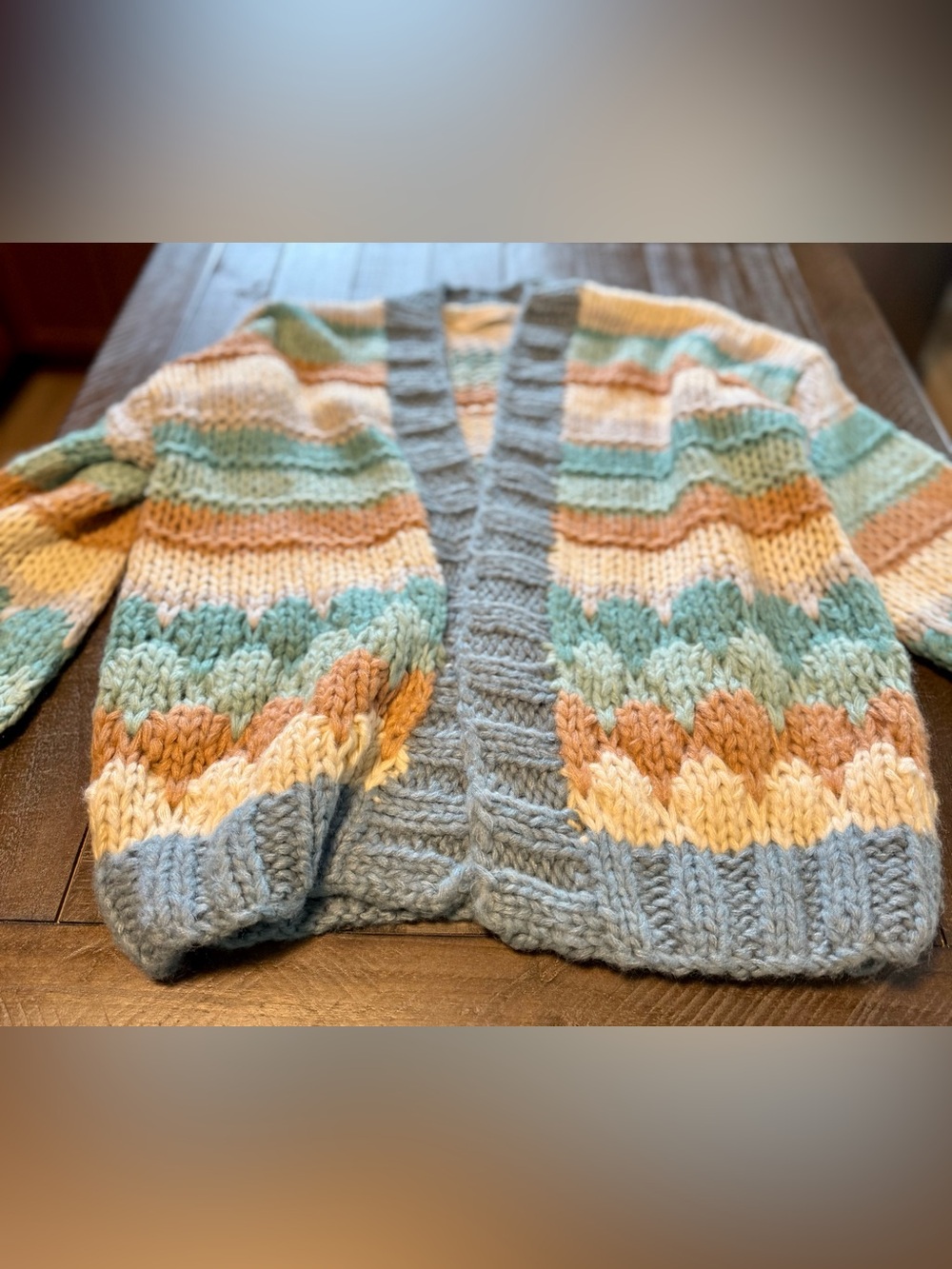 Altar'd State Pastel Blue Multicolor Striped Chunky Cardigan